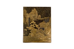 Kobako in black and gold lacquer decorated of a pavillion by a lake