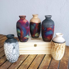 Koban Raku Pottery Vase with Gift Box, Full Copper Matte, Handmade Ceramic