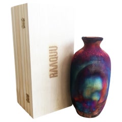 Koban Raku Pottery Vase with Gift Box, Full Copper Matte, Handmade Ceramic