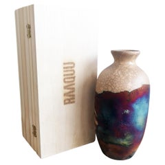 Koban Raku Pottery Vase with Gift Box, Half Copper Matte, Handmade Ceramic