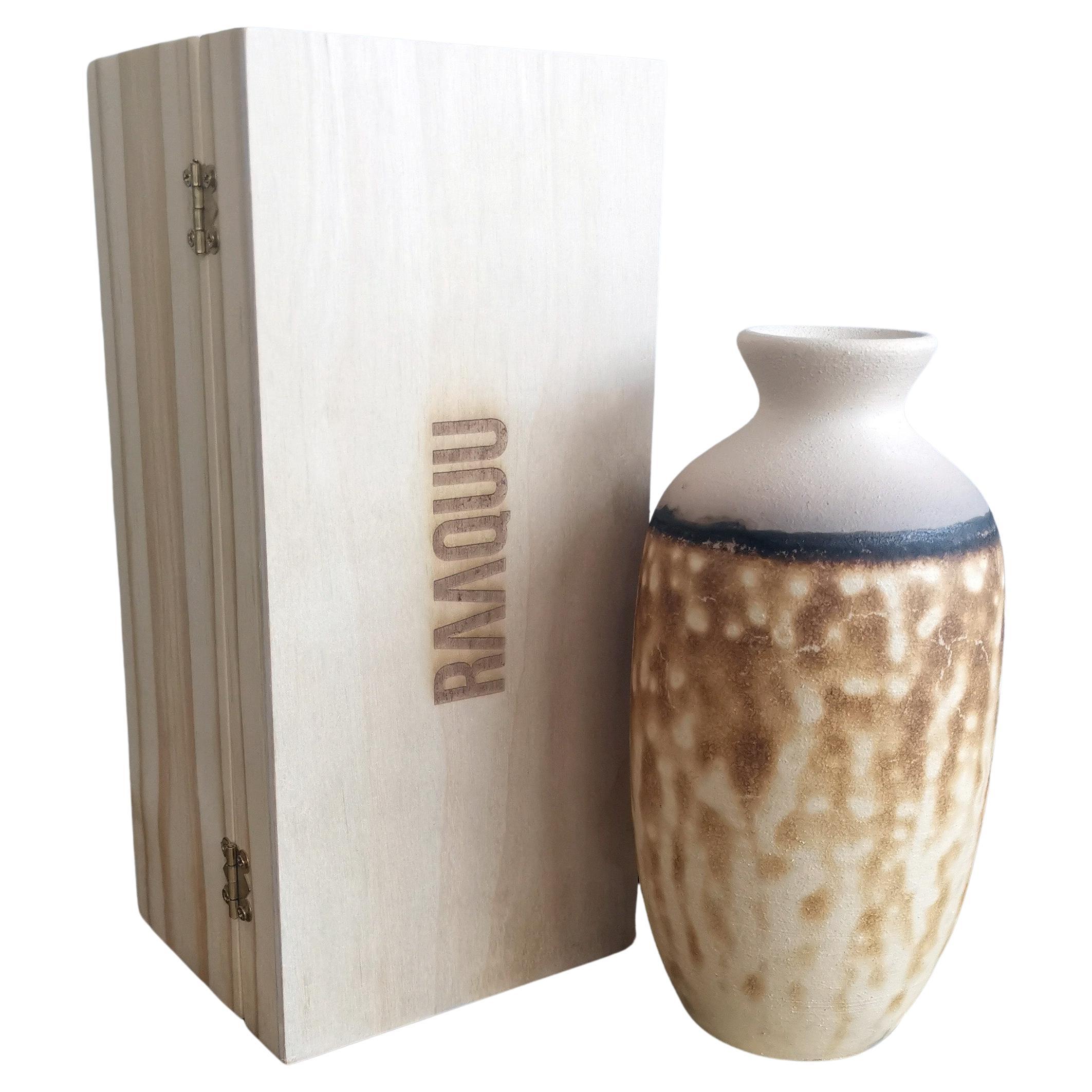 Koban Raku Pottery Vase with Gift Box, Obvara, Handmade Ceramic For Sale