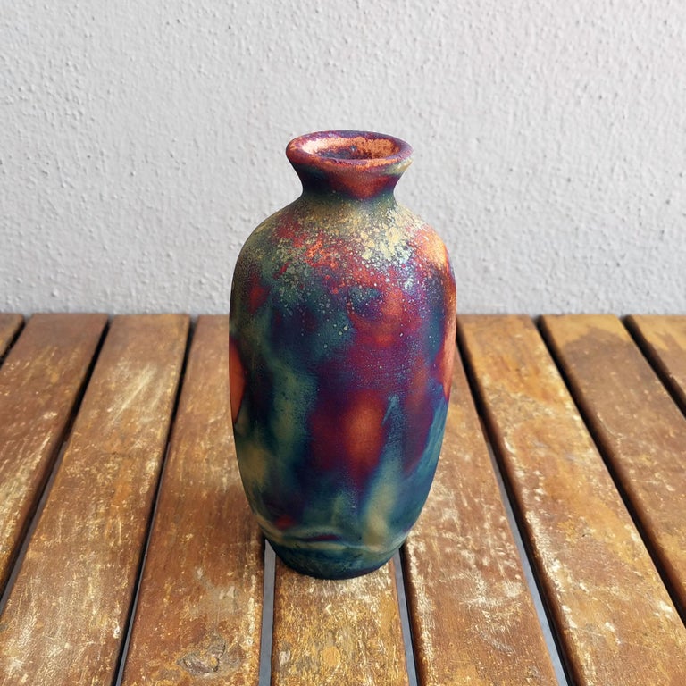 Koban Raku Pottery Vase with Water Tube Full Copper Matte Handmade