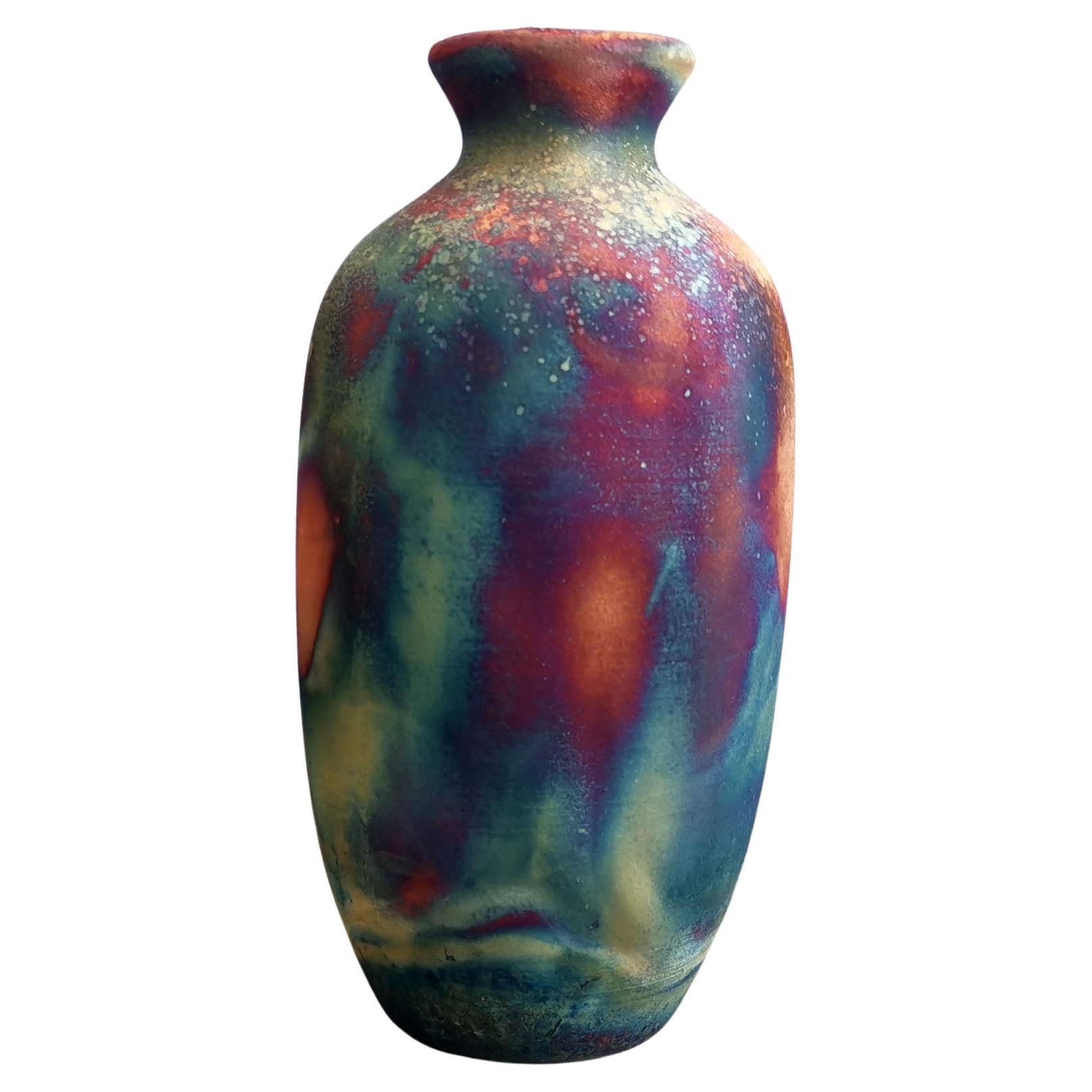 Koban Raku Pottery Vase with Water Tube - Full Copper Matte - Handmade Ceramic For Sale
