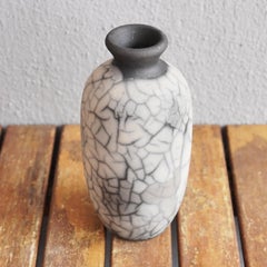 Koban Raku Pottery Vase with Water Tube - Smoked Raku - Handmade Ceramic