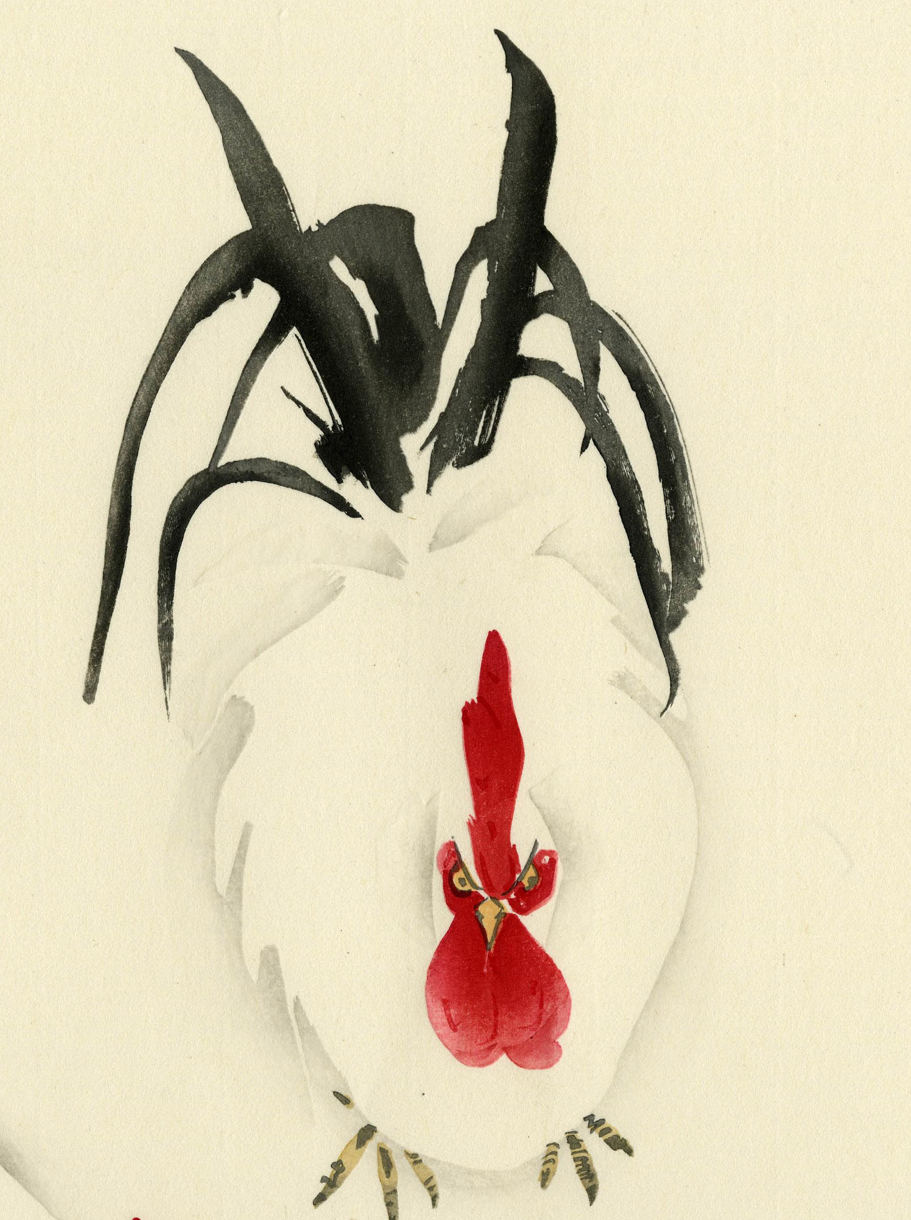 Chicken and Rooster - Showa Print by Kobayashi Kiyochika