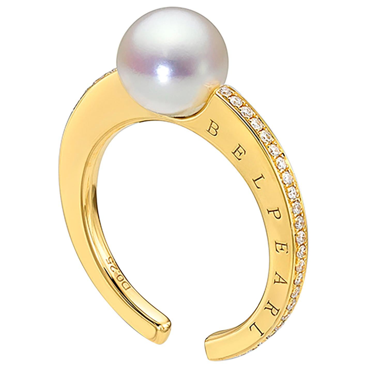 "Kobe Collection" Akoya Pearl and Diamond Ring For Sale