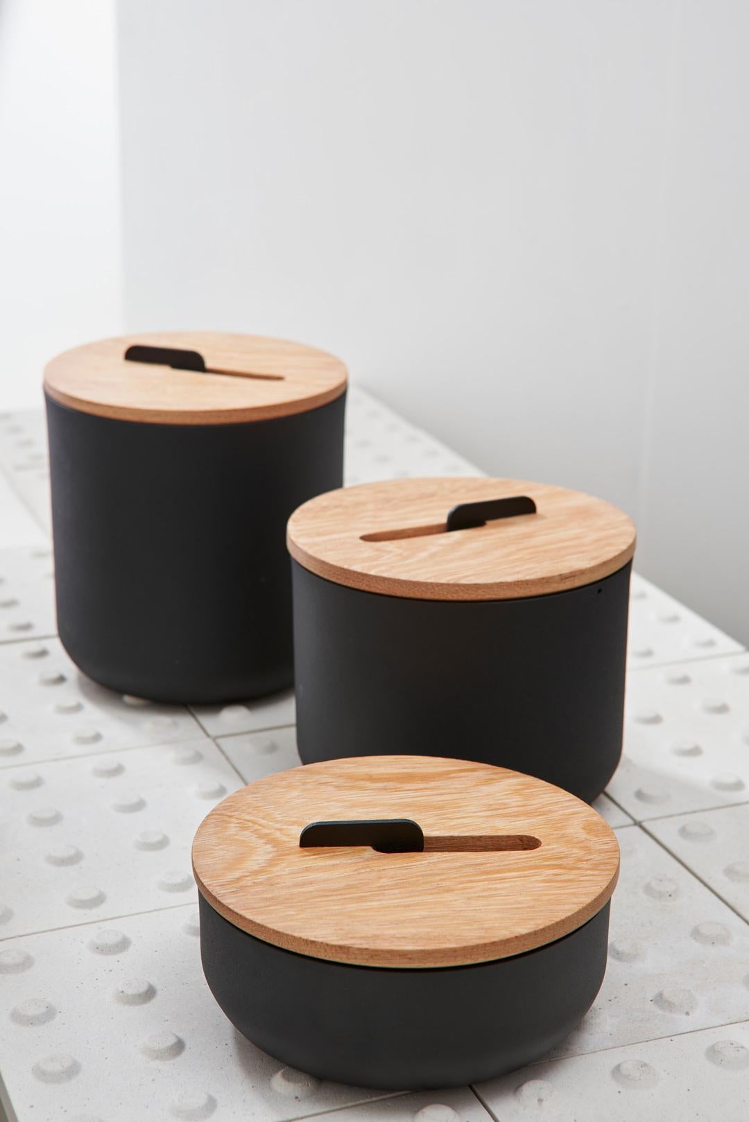 Kobe Collection, Aluminium and Wood 3 Pots Set For Sale