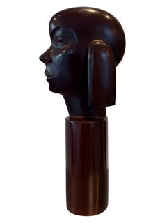 dacht Attention Bronze-Skulptur Kleines schwarzes Porträt, figurativ, auf Lager