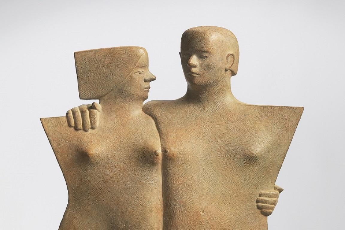 Amoroso Bronzeskulptur Paar Liebe geliebter, liebender Mann und Frau, Porträt – Sculpture von KOBE