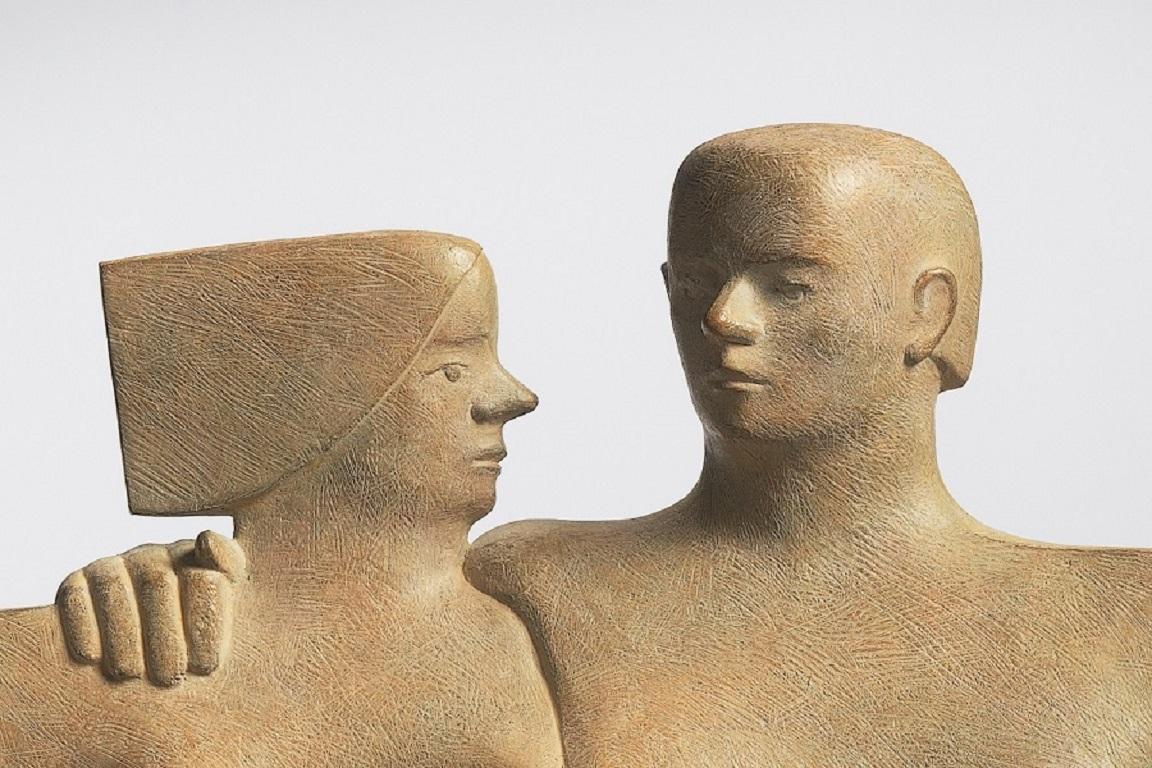 Amoroso Bronzeskulptur Paar Liebe geliebter, liebender Mann und Frau, Porträt (Gold), Figurative Sculpture, von KOBE