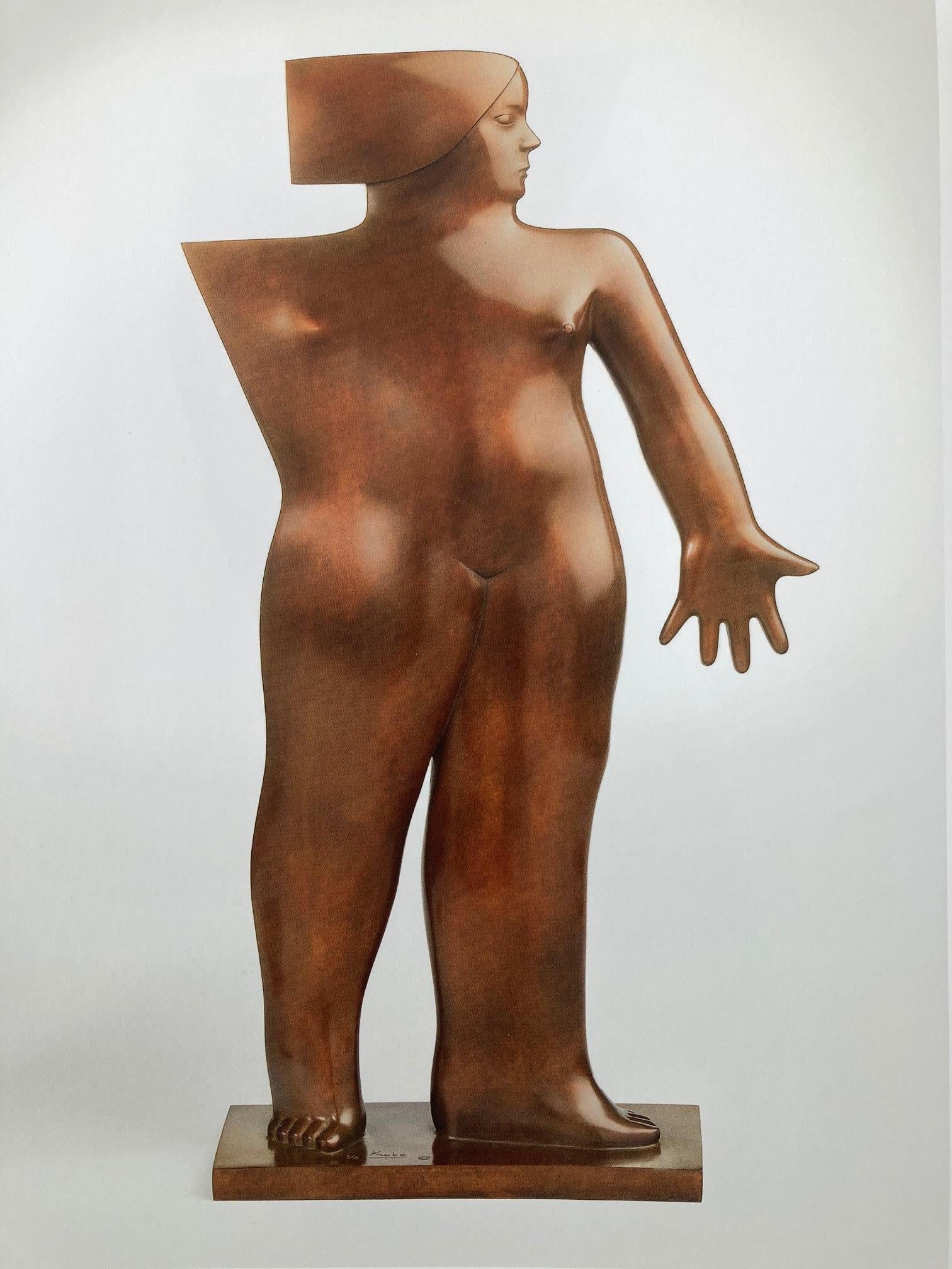 KOBE Figurative Sculpture - Assuré Assure Bronze Sculpture Standing Woman Portrait Contemporary Geometric