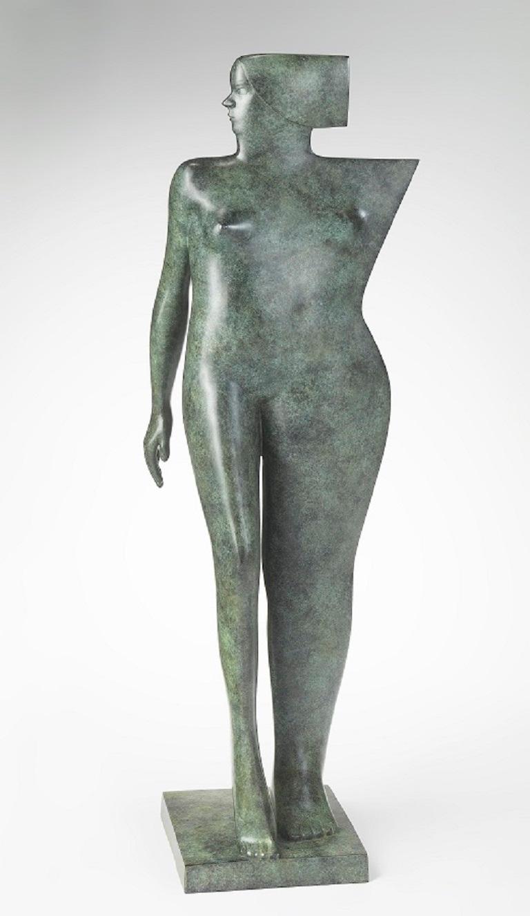 KOBE Figurative Sculpture - Careful Bronze Sculpture Lady Woman Standing Portrait Contemporary