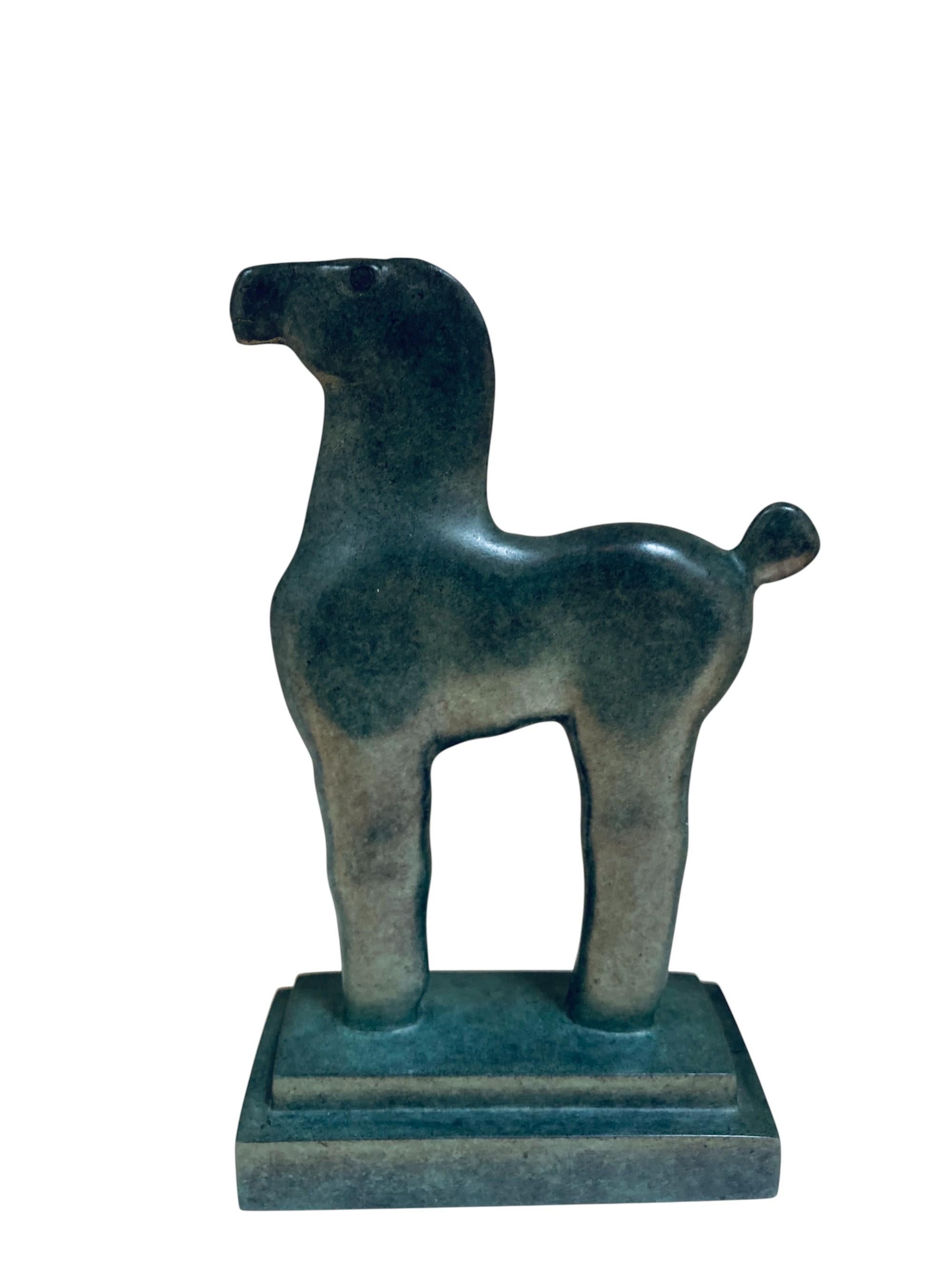 Cavallino Fiero Bronze Sculpture Small Horse Dark Green Patina In Stock