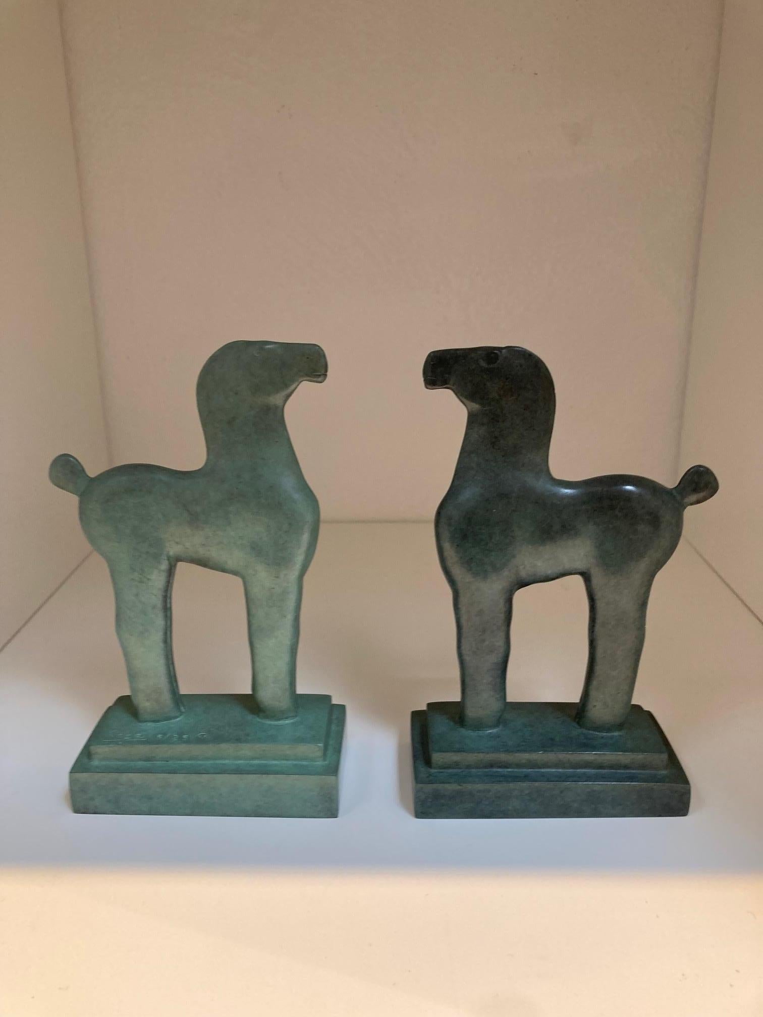 Cavallino Fiero Bronze Sculpture Small Horse Light Green Patina In Stock For Sale 2