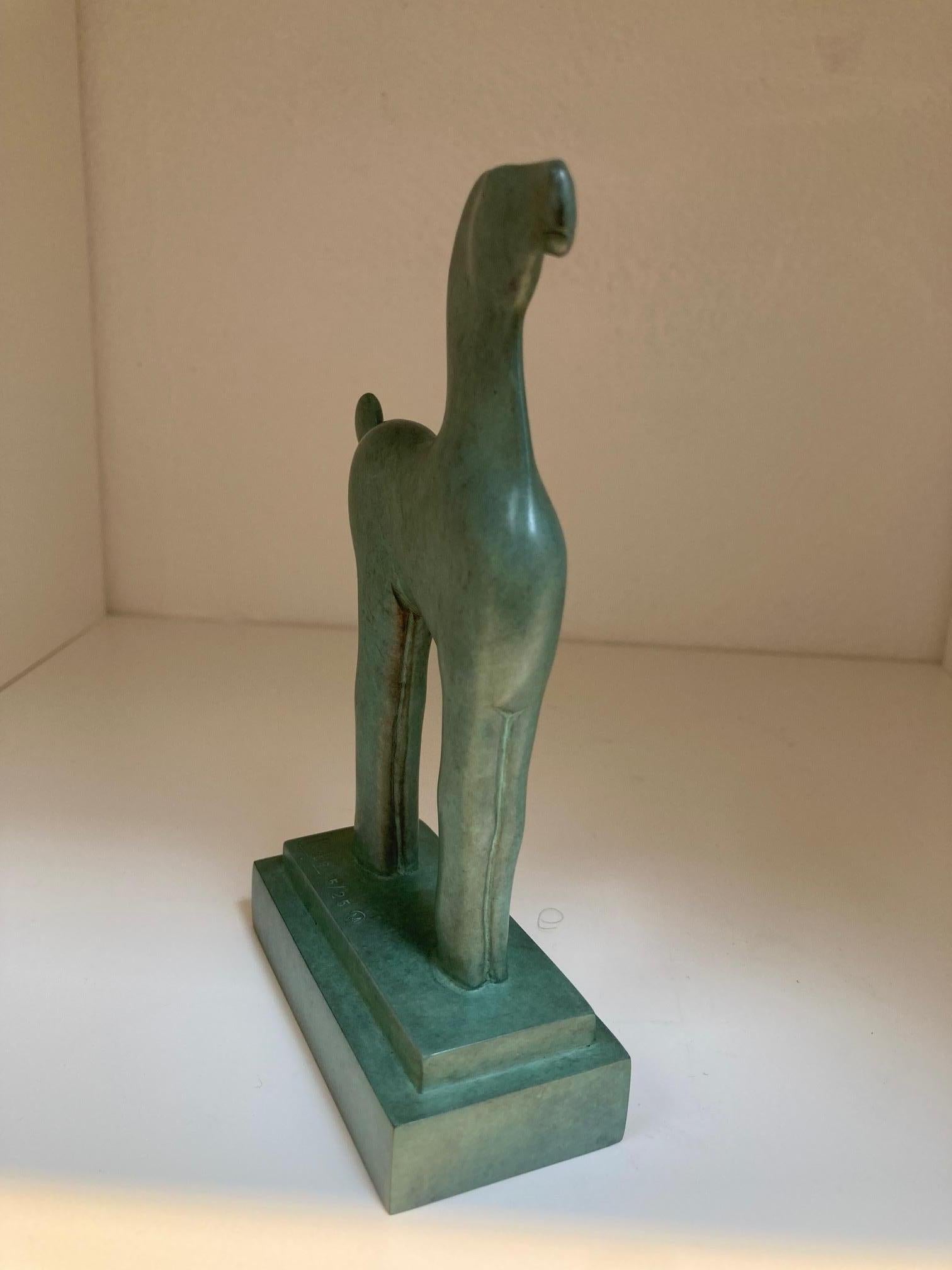 Cavallino Fiero Bronze Sculpture Small Horse Light Green Patina In Stock For Sale 4