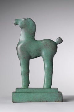 Cavallino Fiero Bronze Sculpture Small Horse Light Green Patina In Stock