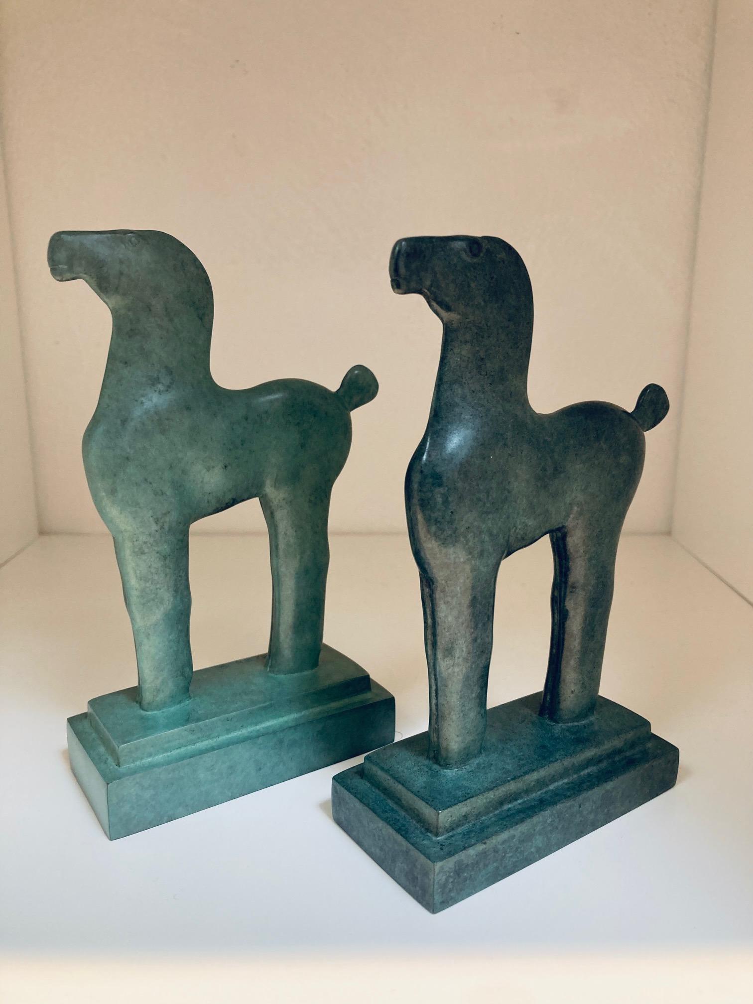 Cavallino Fiero Bronze Sculpture Small Horse Light Green Patina In Stock For Sale 5