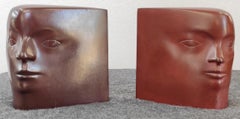 Coppia  Set of Two Bronze Sculptures Couple Heads Portraits Man and Woman