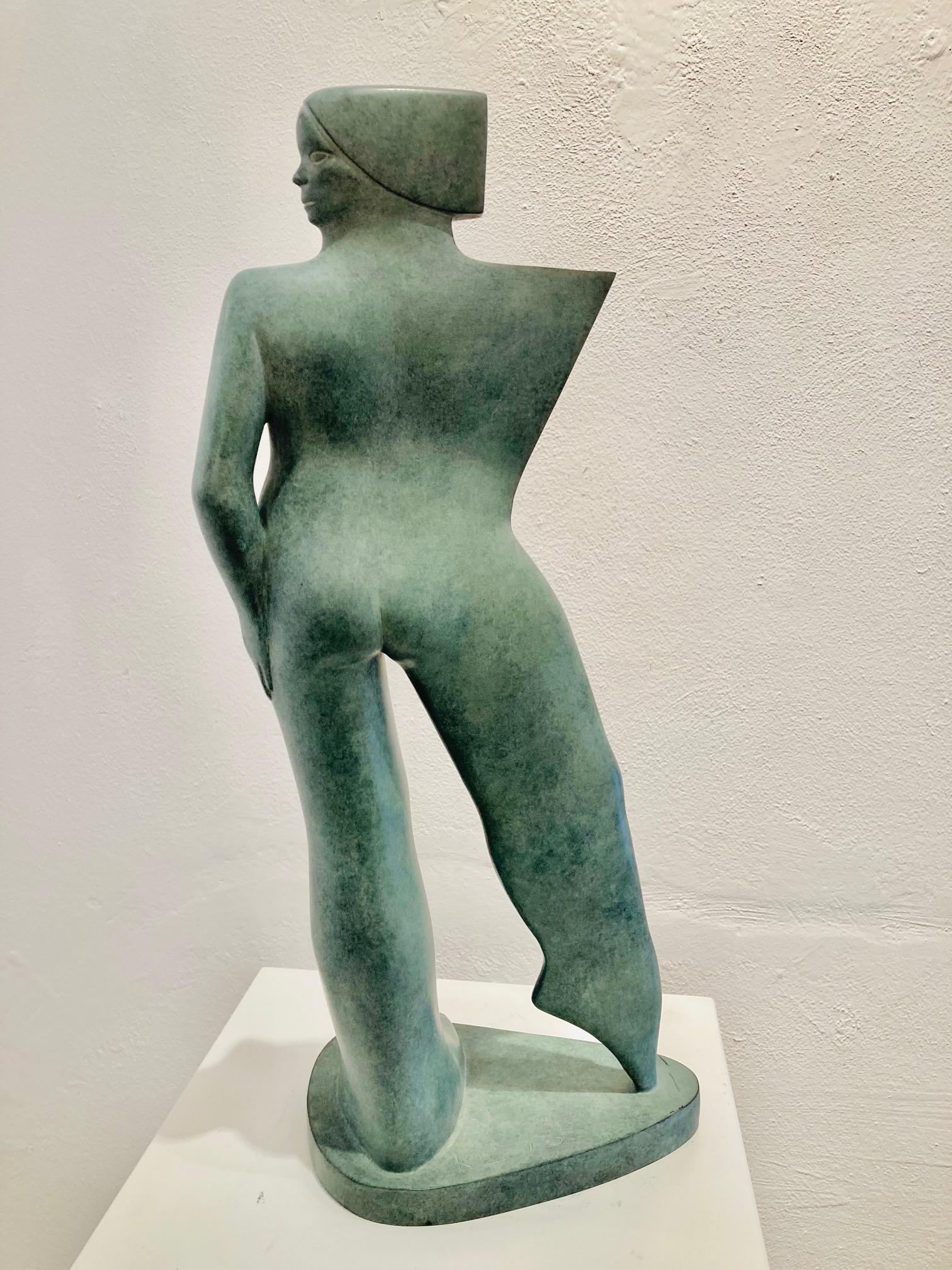 Donnina in Piedi Bronze Sculpture Standing Woman  - Gold Figurative Sculpture by KOBE