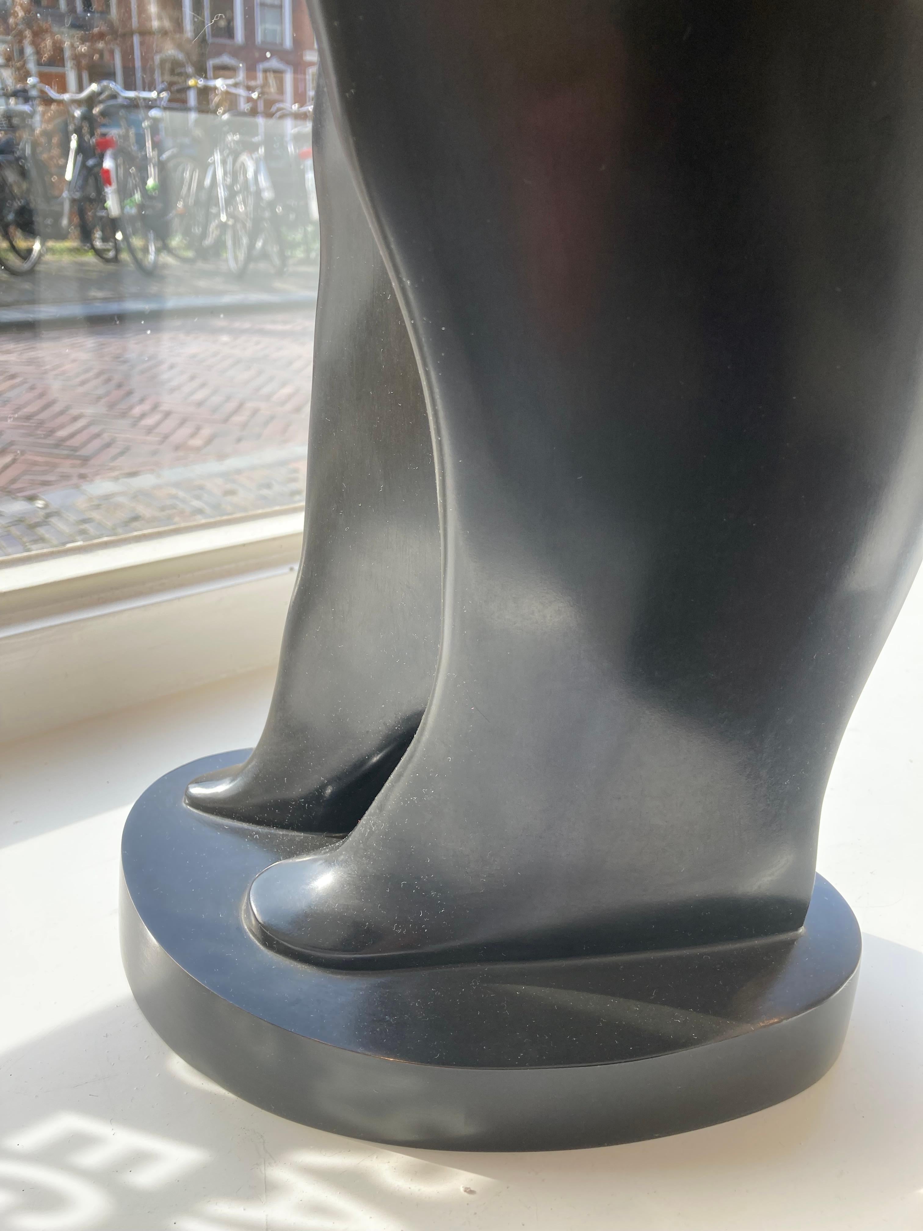 Elegante Sculpture en Bronze Femme Torse Debout Patina Noir En Stock 

KOBE, pseudonyme de Jacques Saelens, était un artiste belge (Courtrai, Belgique 1950 - Saint-Julien (Var), France 2014).

Il a su allier l'exubérance à la sophistication. Deux