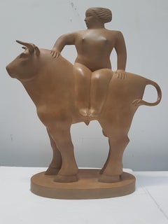 Europa Bronze-Skulptur Mythologie Mädchen Frau auf Stier Zeus