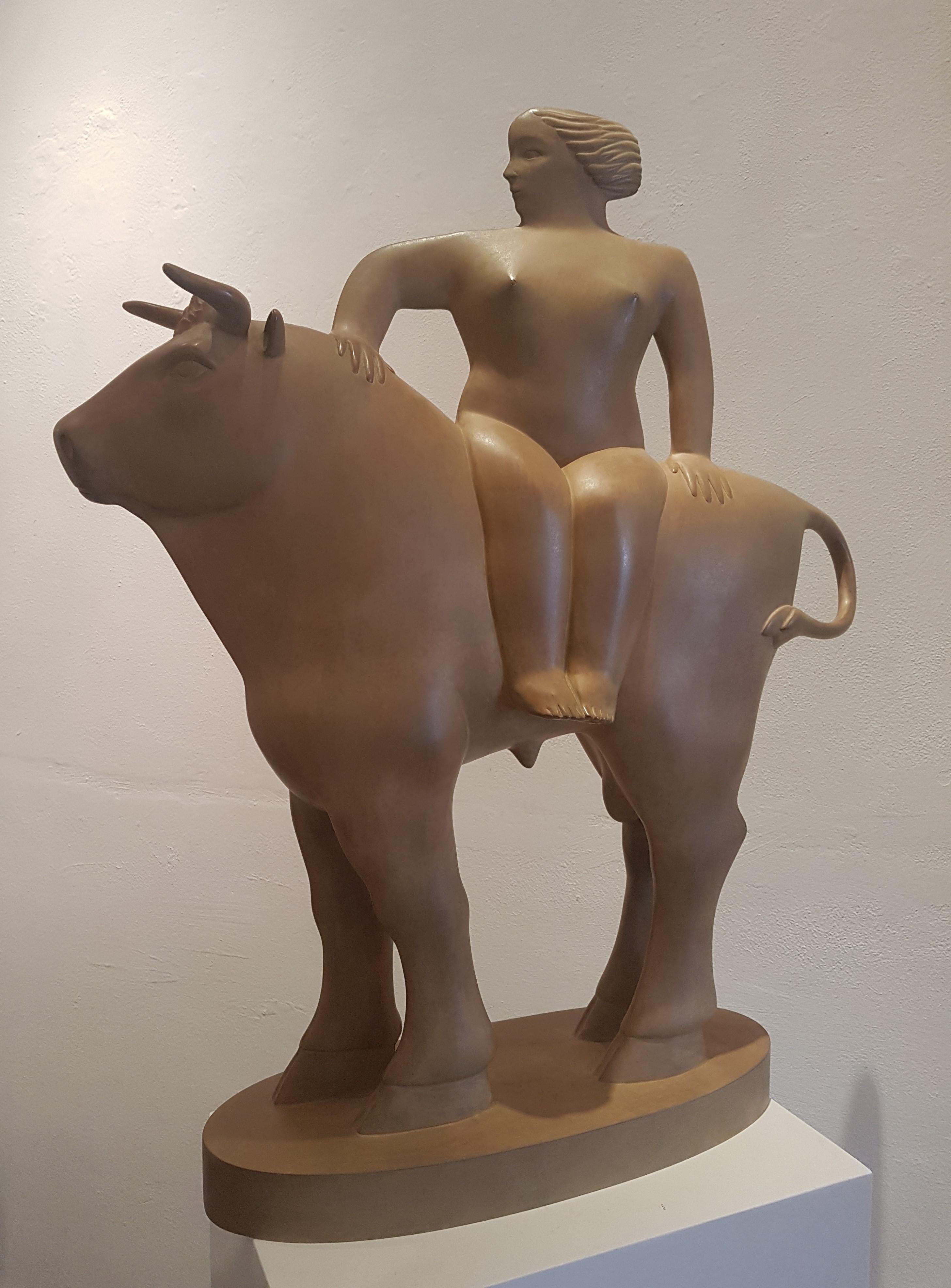 KOBE Figurative Sculpture - Europa Bronze Sculpture Mythology Girl Woman on Bull Zeus In Stock