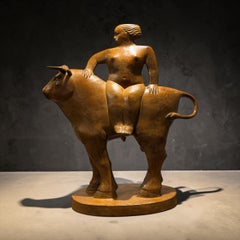 Europa Bronze Sculpture Mythology Girl Woman on Bull Zeus In Stock