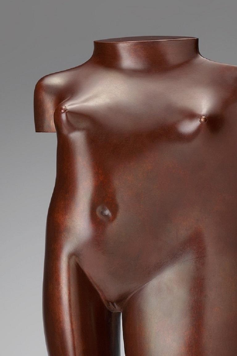 Femminile Bronze Sculpture Standing Woman Torso Lady Nude Brown Patina - Gold Nude Sculpture by KOBE