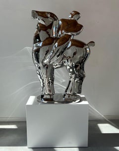 Escultura Orgullo Feroz Jinete de Acero Pulido Color Plata En Stock