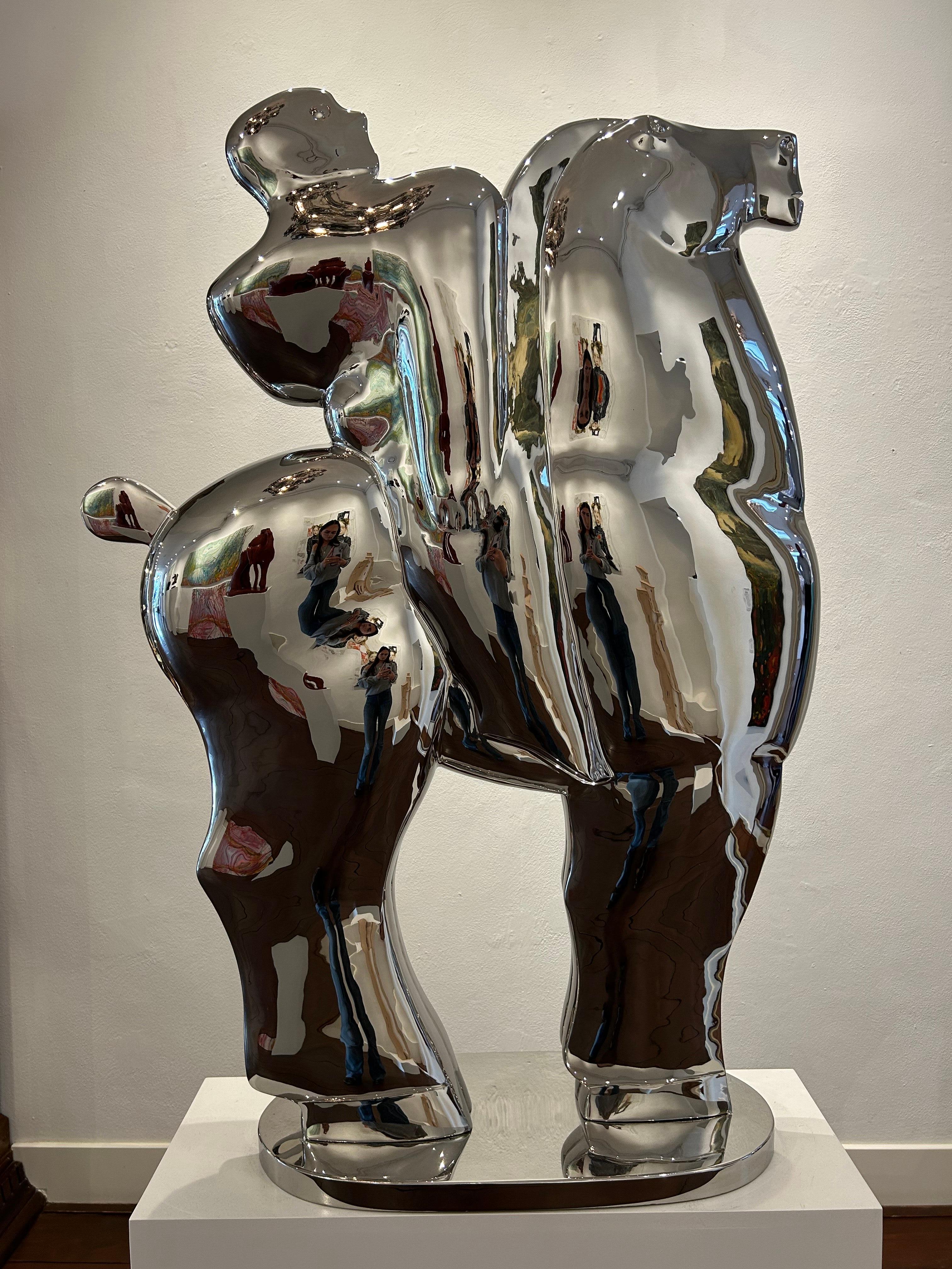 Sculpture fierheid pride en acier poli, cheval cheval, couleur argent en stock en vente 5