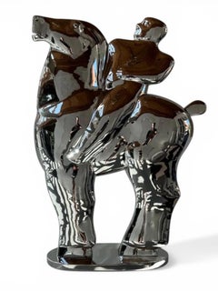 Fierheid Pride Sculpture Polished Steel Horse Horseman Silver Color In Stock