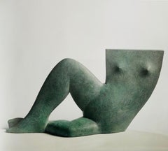 Figure Bronze Sculpture Sitting Human Torso Green Patina