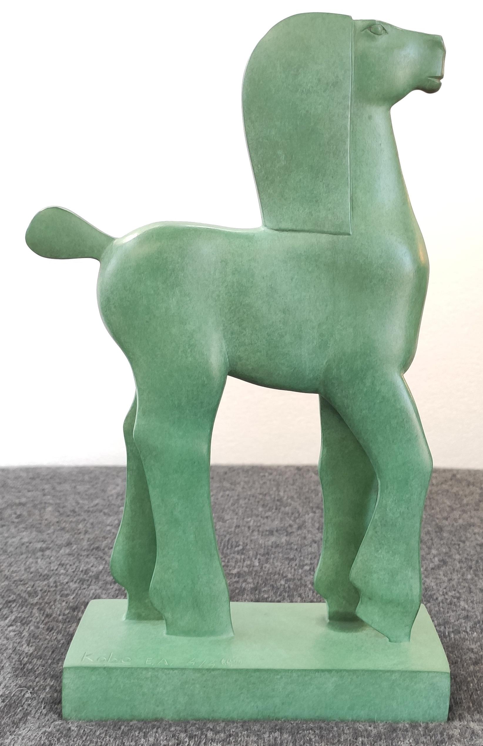 KOBE Figurative Sculpture - Finesse Bronze Sculpture Small Horse Green Patina Figurative Animal 