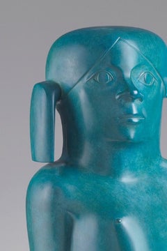 Hier Ben Ik Dan Green Bronze Sculpture Standing Girl Pigtails