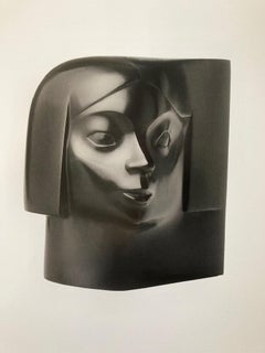 J'y Suis Bronze Sculpture Head Portrait Female Girl Woman Black 