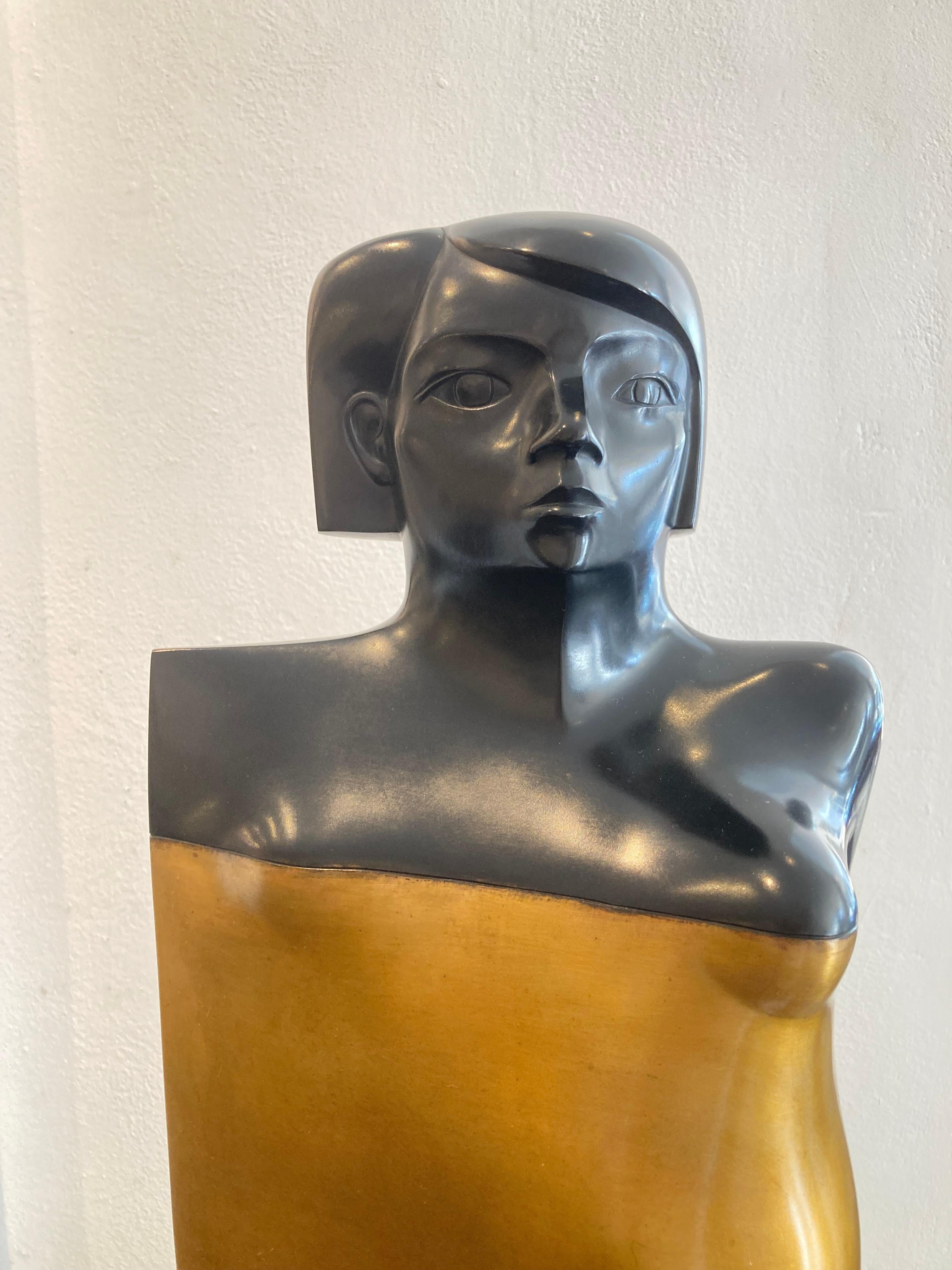 La Battona Standing Figure Female Bronze Sculpture Golden Bathingsuit In Stock For Sale 1