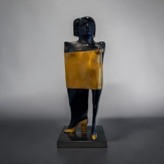 La Battona Standing Figure Female Bronze Sculpture Golden Bathingsuit In Stock