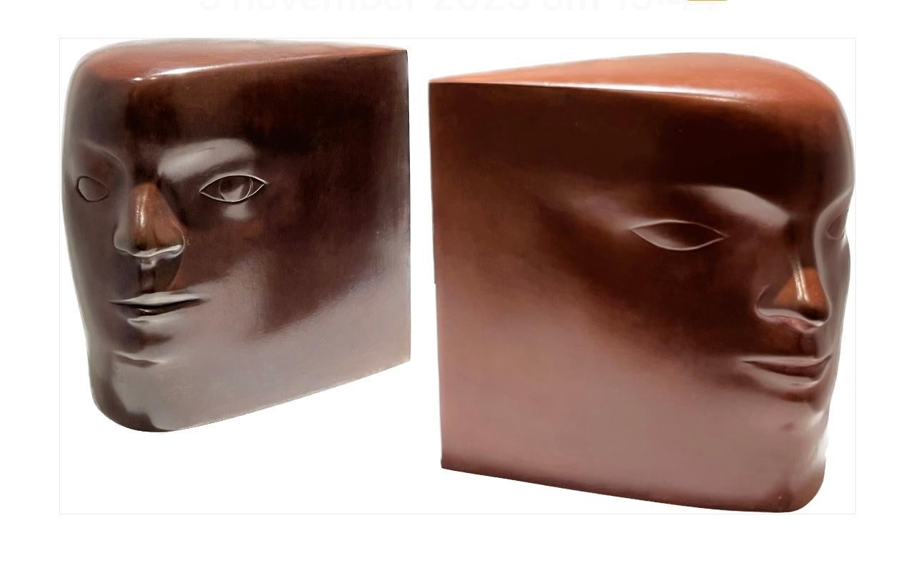 La Coppia Bronze Sculpture Set The Couple Heads Figurative Abstract In Stock 