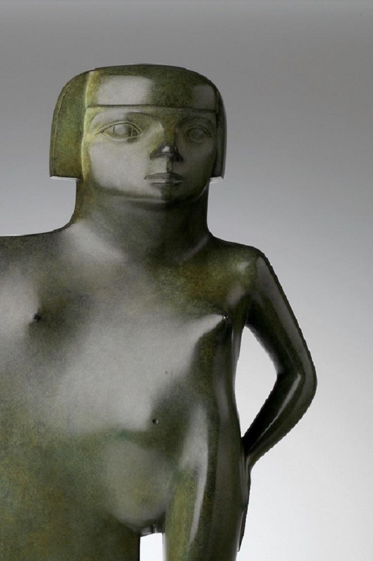 La Fillette Little Girl Bronze Sculpture Female Figure - Gold Figurative Sculpture by KOBE