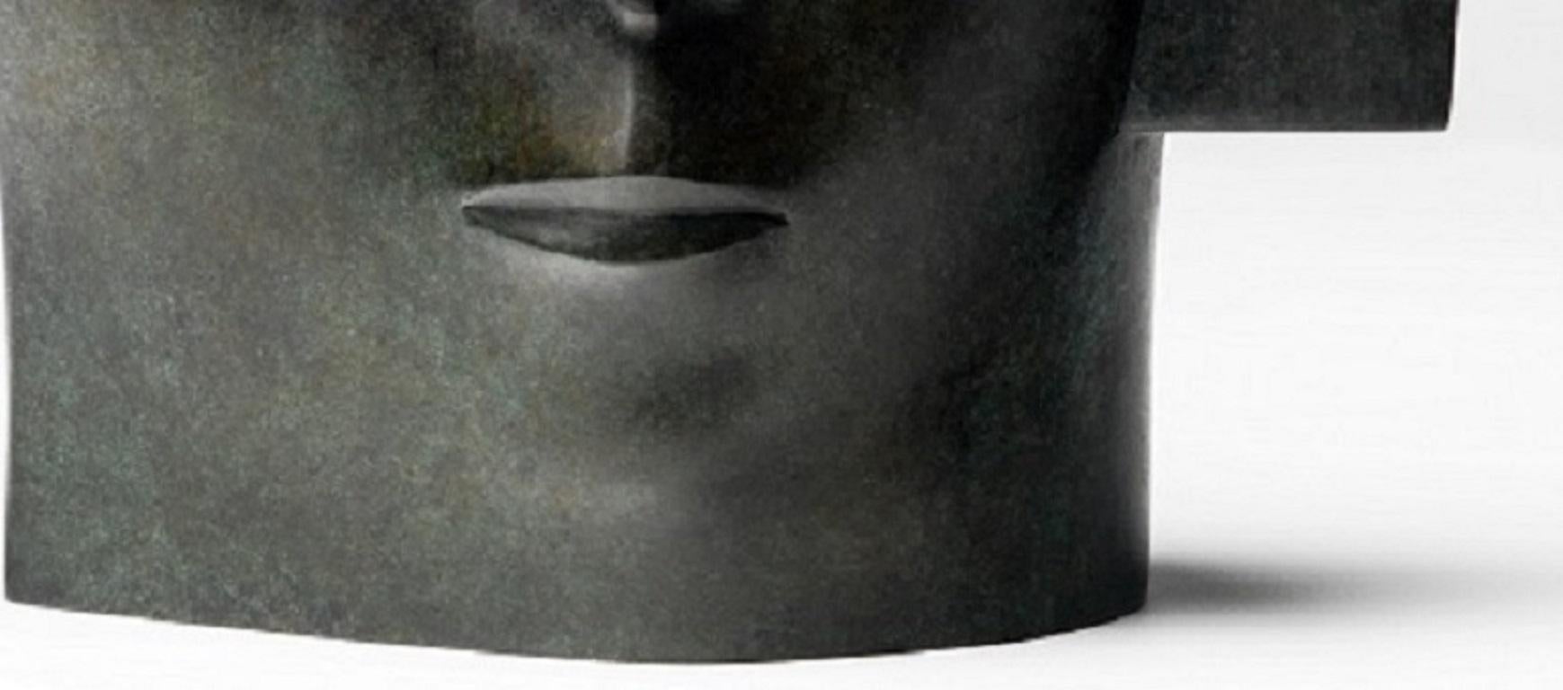 Meditatie Meditation Green Bronze Sculpture Figurative Head  In Stock - Gold Figurative Sculpture by KOBE