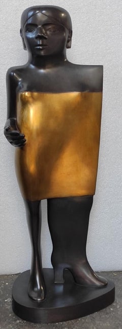 Mijmeren Bronze Sculpture Thinking Musing Female Figure Lady Woman Gold In Stock