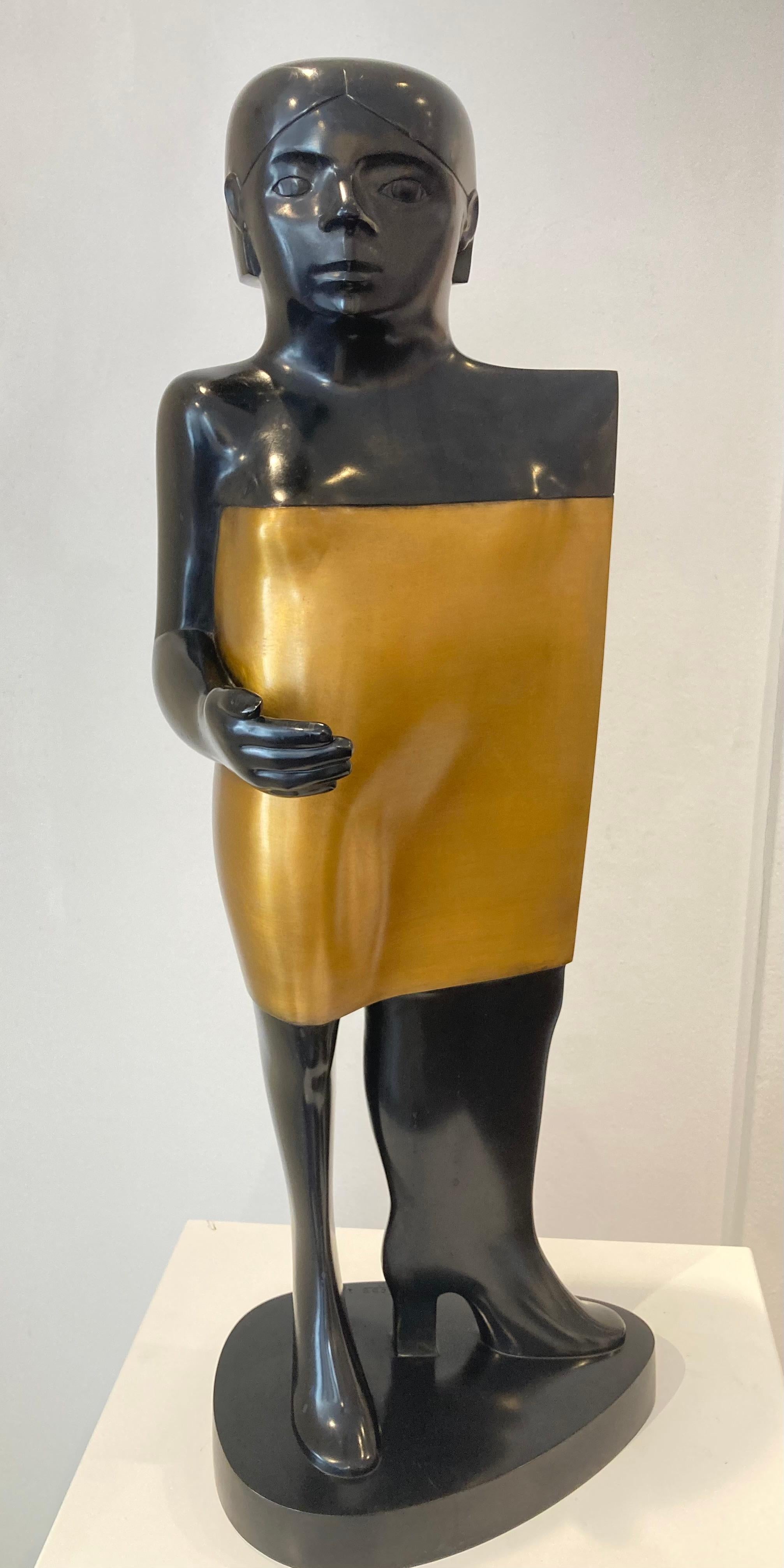 Mijmeren Bronze Sculpture Thinking Musing Female Figure Lady Woman Gold In Stock For Sale 2