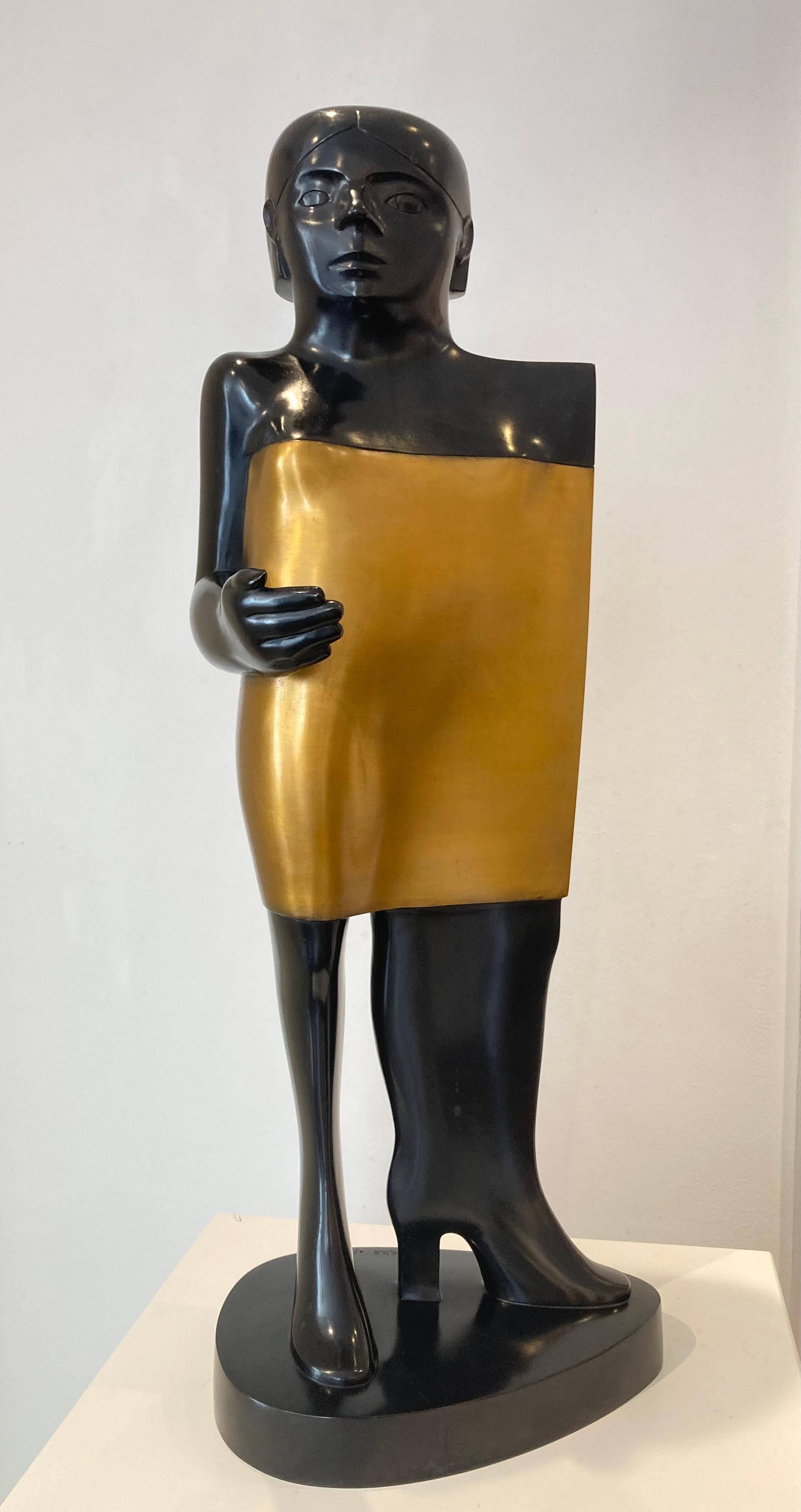 KOBE Figurative Sculpture - Mijmeren Bronze Sculpture Thinking Musing Female Figure Lady Woman Gold In Stock
