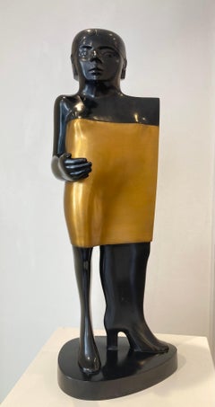 Mijmeren Escultura de Bronce Figura Femenina Reflexionando Dama Mujer Oro En Stock
