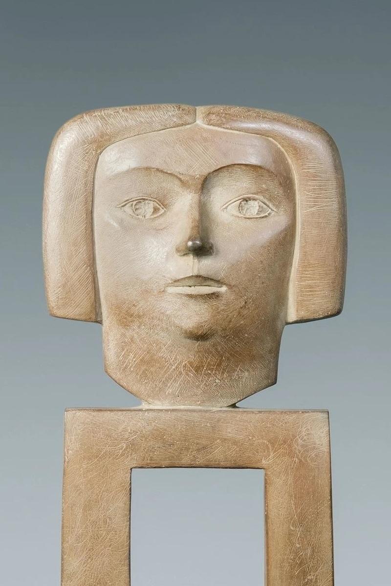 Mijmering Musing Female Head Figure Bronze Sculpture  - Gold Figurative Sculpture by KOBE
