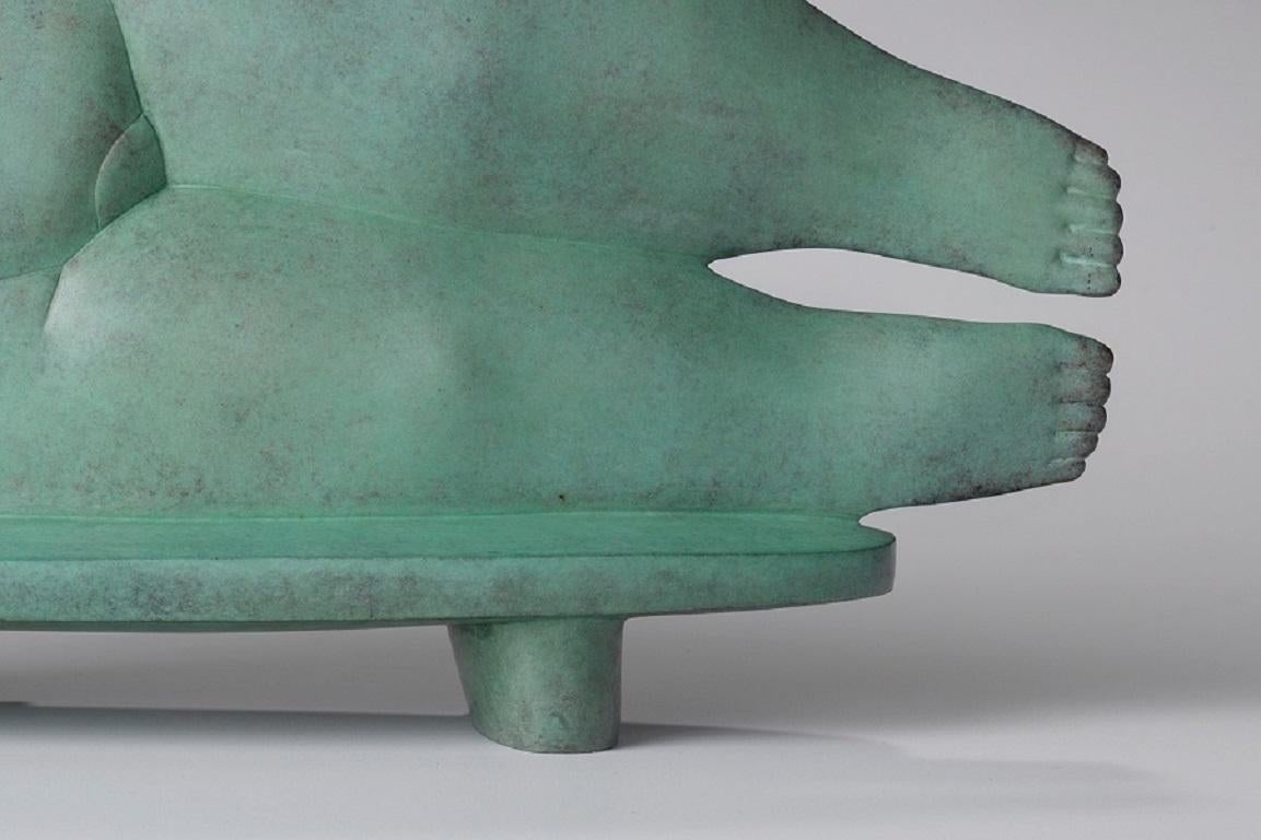 Miss Bronze Sculpture Lady Lying Down Female Figure Woman Green For Sale 1