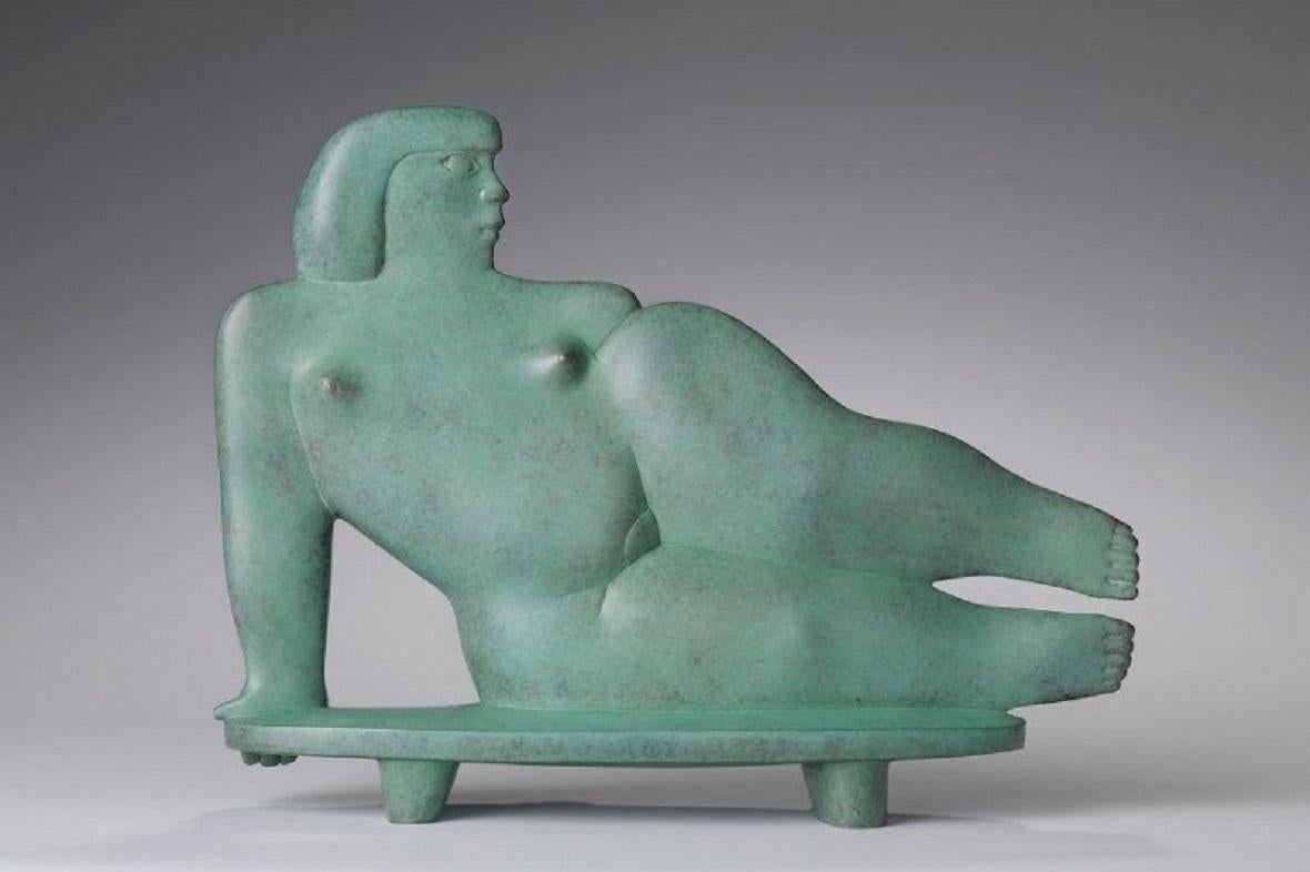 KOBE Nude Sculpture - Miss Bronze Sculpture Lady Lying Down Female Figure Woman Green