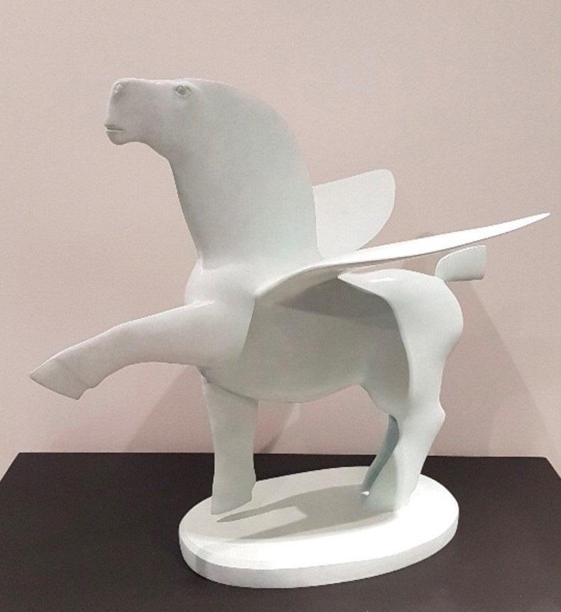 KOBE Figurative Sculpture - Pegasus II Horse Bronze Sculpture Greek Mythology Light Green Wings In Stock