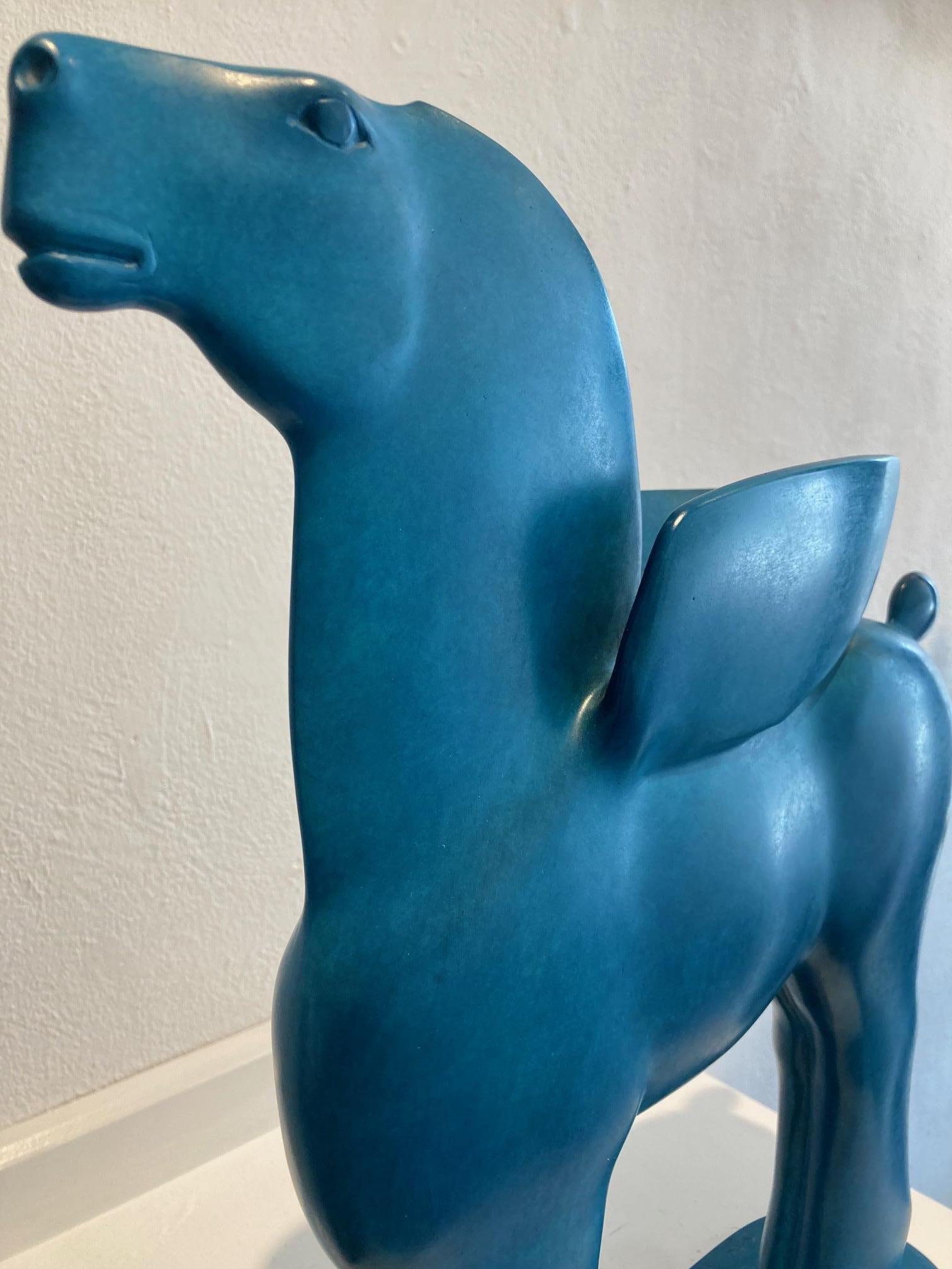Pegasus III BronzSculpture Ailes Cheval Mythologie grecque Bleu Patina En stock en vente 8