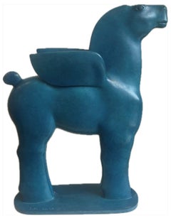 Pegasus III BronzSculpture Flügel Pferd Griechische Mythologie Blau Patina Auf Lager